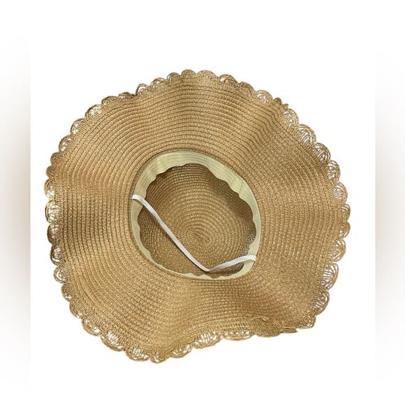 Straw Hat foldable with bow and pearl design one size - Picture 3 of 4